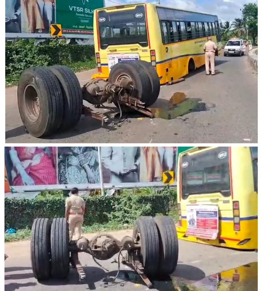 The bus ran on the road without tires!!