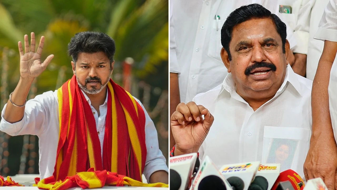 Tvk flags on the AIADMK stage